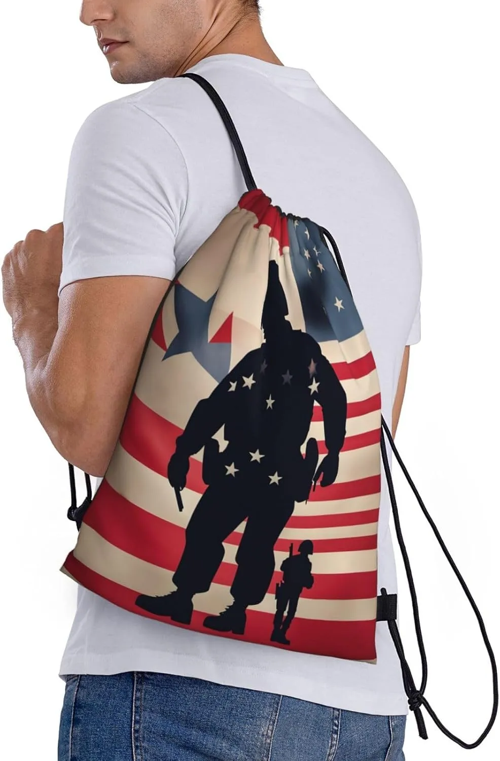 US Military Soldiers Patriotic Memorial Day Print Drawstring Bags,Gym Sport Sack Drawstring Bag Suitable for sport Swimming Travel.