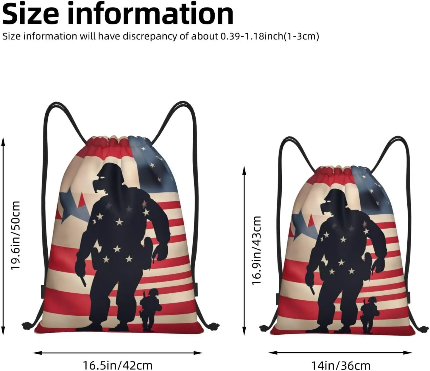US Military Soldiers Patriotic Memorial Day Print Drawstring Bags,Gym Sport Sack Drawstring Bag Suitable for sport Swimming Travel.