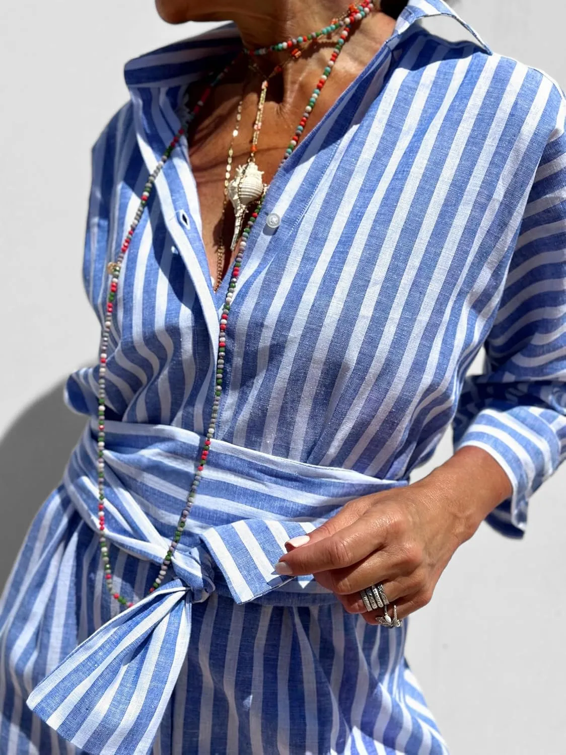 utcoco Womens 2025 Shirt Dress Casual Lapel 3/4 Sleeve Button Down Split Belted Vacation Maxi Dress