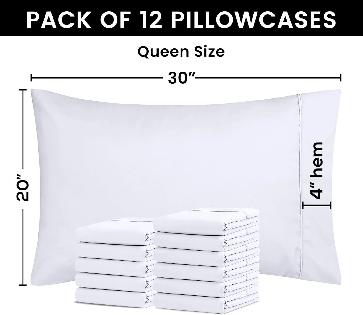 Utopia Bedding Queen Pillow Cases - Pack of 12 - Envelope Closure - Soft Brushed Microfiber Fabric - Shrinkage and Fade Resistant Pillow Covers Queen Size 20 X 30 Inches (White)