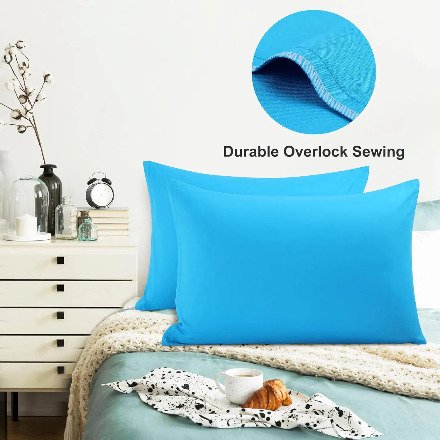 uxcell Pillowcases Weave from 100% Egyptian Cotton, Breathable Soft Pillow Cases with Zipper Closure, 2 Pcs Blue Pillow Covers Standard Size - 20"x26"