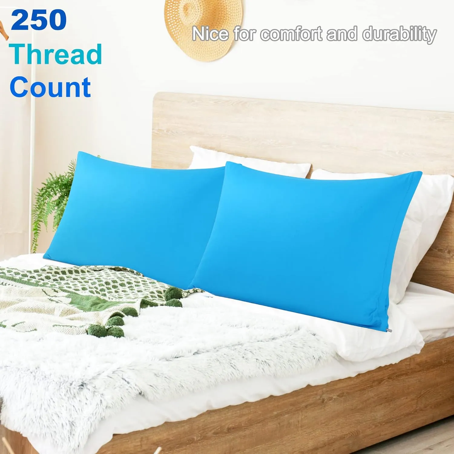 uxcell Pillowcases Weave from 100% Egyptian Cotton, Breathable Soft Pillow Cases with Zipper Closure, 2 Pcs Blue Pillow Covers Standard Size - 20"x26"