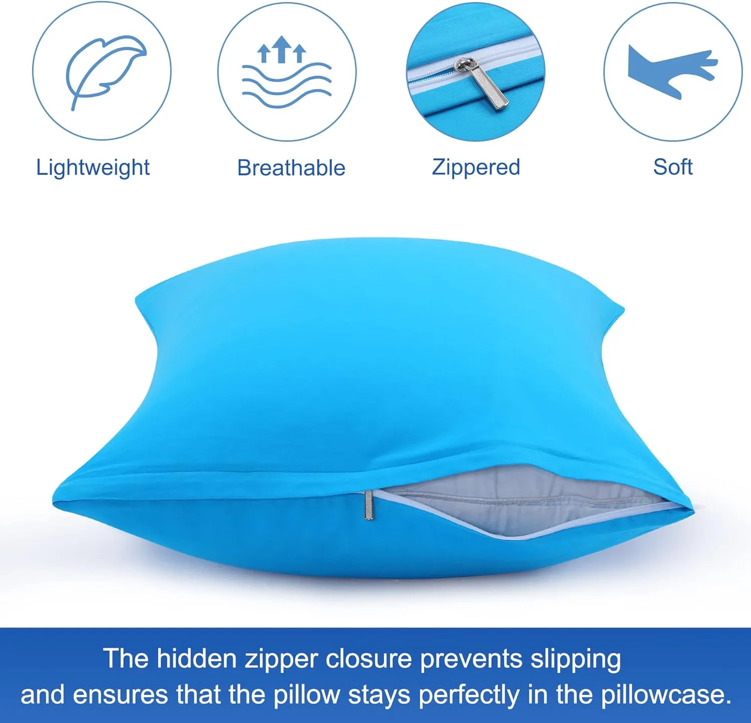 uxcell Pillowcases Weave from 100% Egyptian Cotton, Breathable Soft Pillow Cases with Zipper Closure, 2 Pcs Blue Pillow Covers Standard Size - 20"x26"