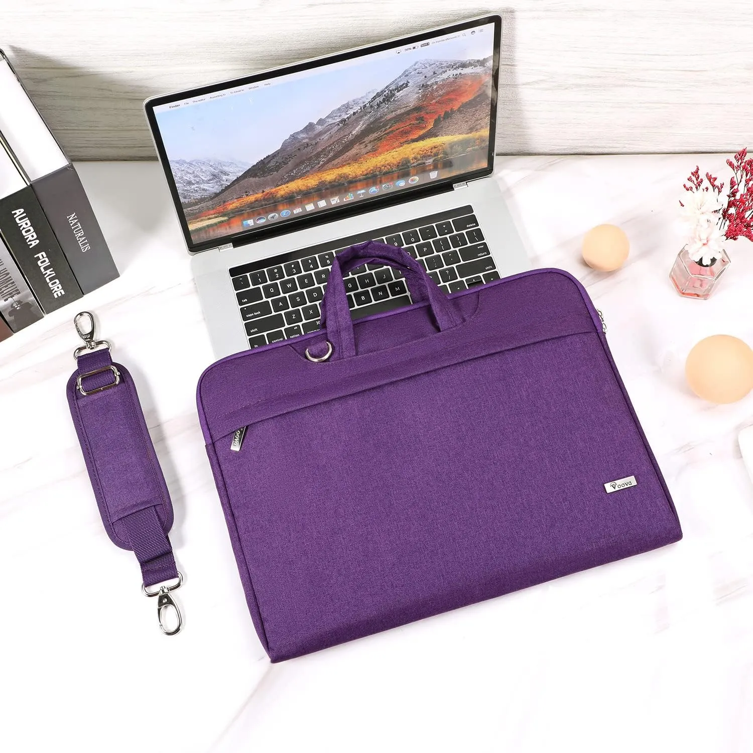 V Voova Laptop Bag Sleeve 14 15 15.6 inch with Shoulder Strap,Slim Computer Carrying Case Cover Compatible with MacBook Pro 16,HP 15.6,Dell Inspiron 15 3000,Acer Chromebook 14,2021 Asus Rog,Purple