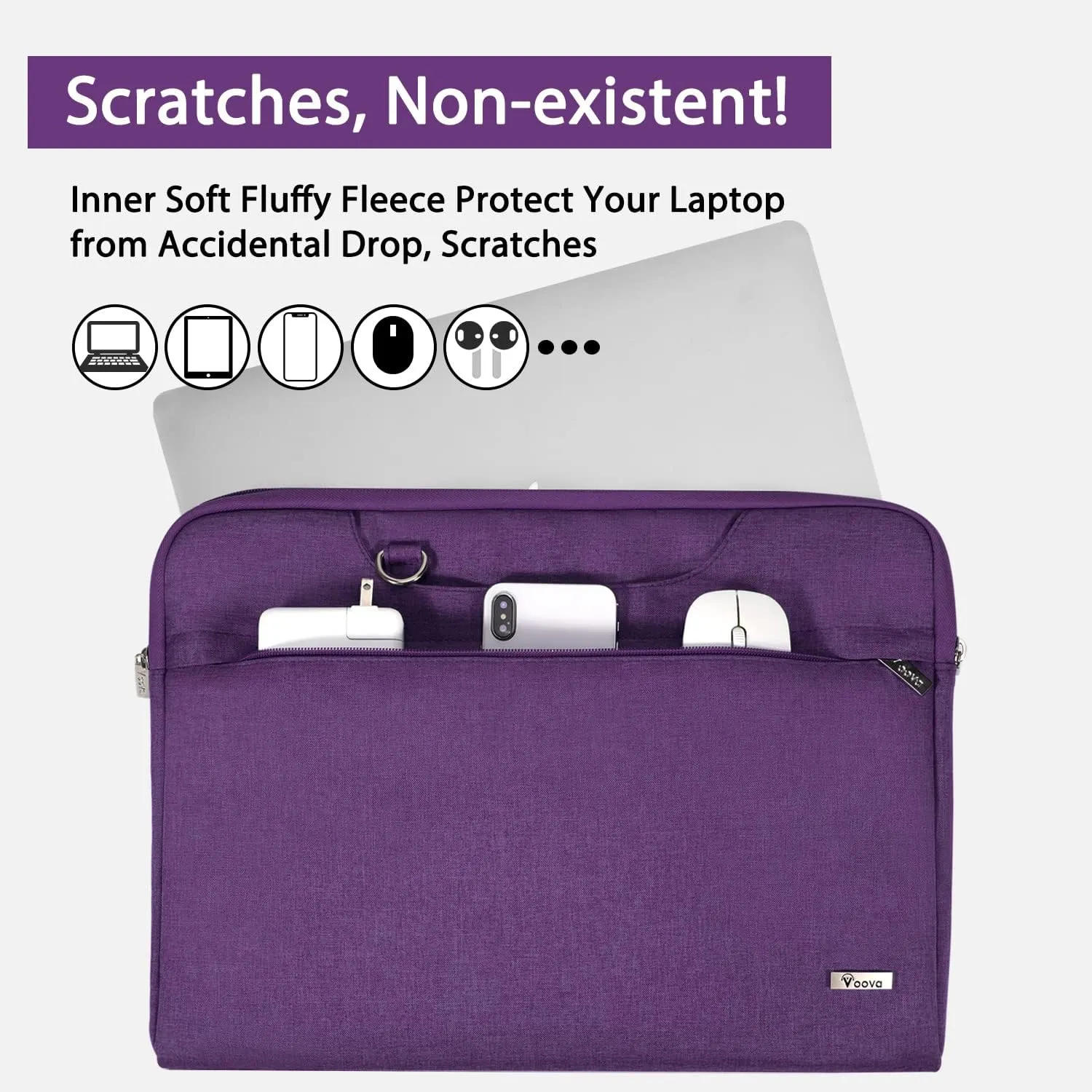 V Voova Laptop Bag Sleeve 14 15 15.6 inch with Shoulder Strap,Slim Computer Carrying Case Cover Compatible with MacBook Pro 16,HP 15.6,Dell Inspiron 15 3000,Acer Chromebook 14,2021 Asus Rog,Purple