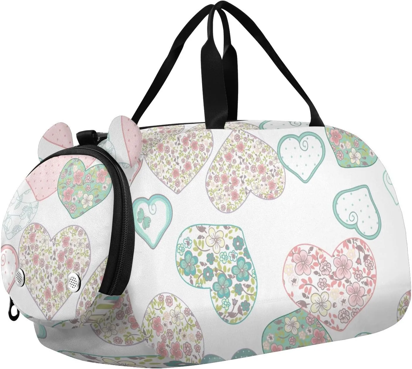 Valentines Hearts with Flowers Duffel Bags for Boys Small Gym Bags for Teens Dance Bag for Girls
