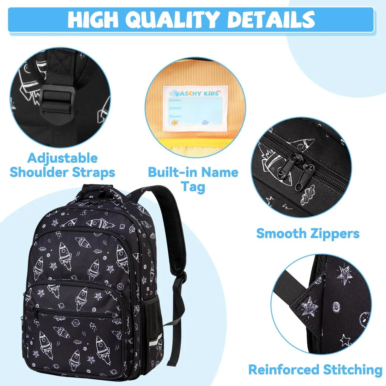 VASCHY Kids Backpack for Elementary School, Boys Large Bookbags School Bags for Primary School Students Travel Space