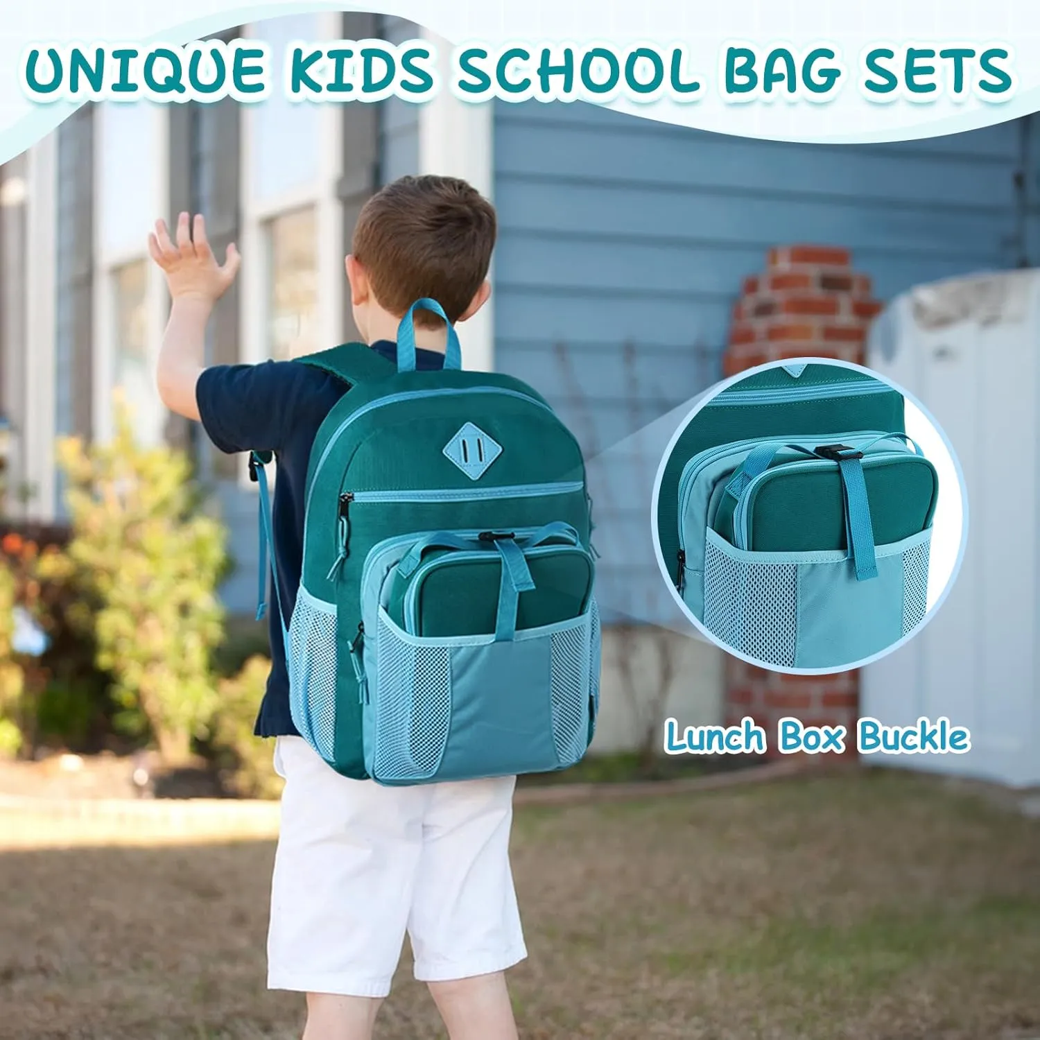 VASCHY Kids Backpack Lunch Bag Set, Girls 2-1 School Bookbag Insulated Lunch Box for Toddlers Preschool,Daycare,Kindergarten,Elementary School Green
