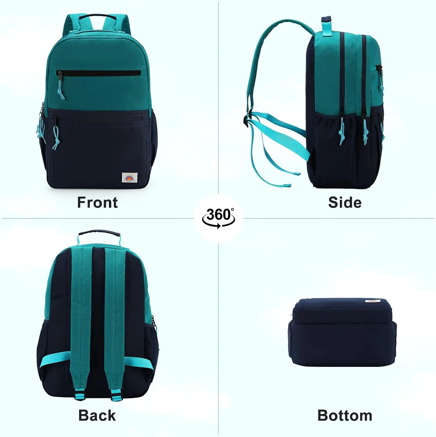 VASCHY School Backpack, Lightweight Classic Cute Aesthetic Bookbag Daypack for Teen Boys Traveling/Gym/Middle School Navy Green