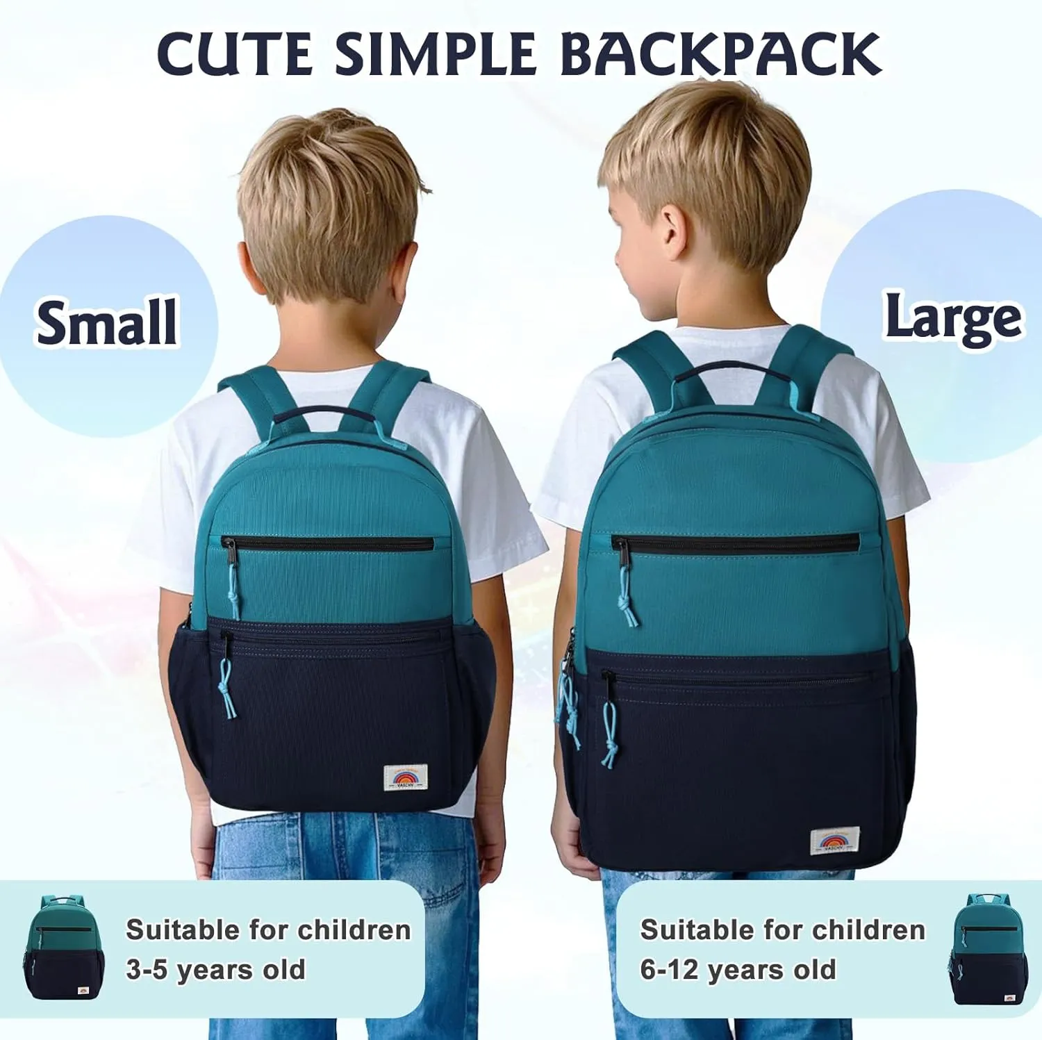 VASCHY School Backpack, Lightweight Classic Cute Aesthetic Bookbag Daypack for Teen Boys Traveling/Gym/Middle School Navy Green