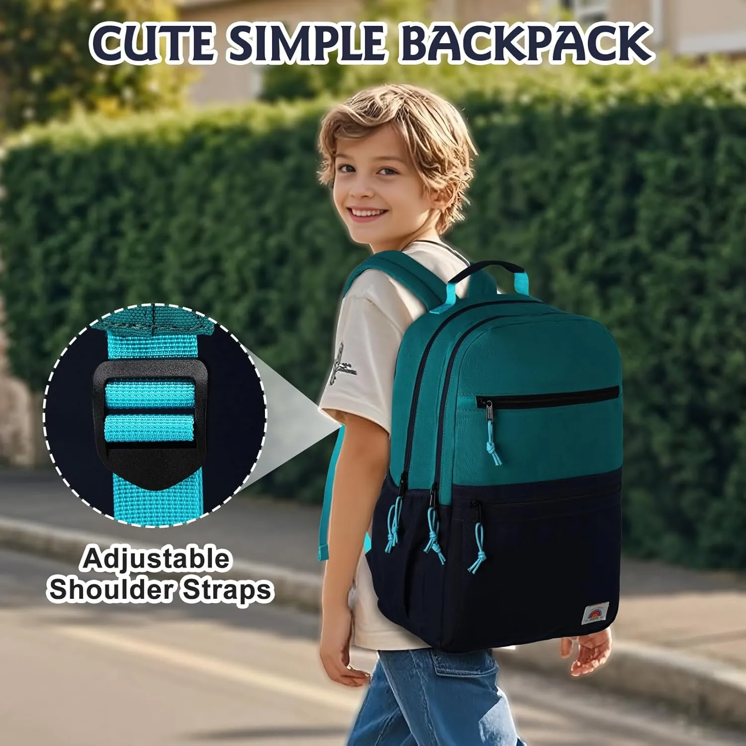 VASCHY School Backpack, Lightweight Classic Cute Aesthetic Bookbag Daypack for Teen Boys Traveling/Gym/Middle School Navy Green