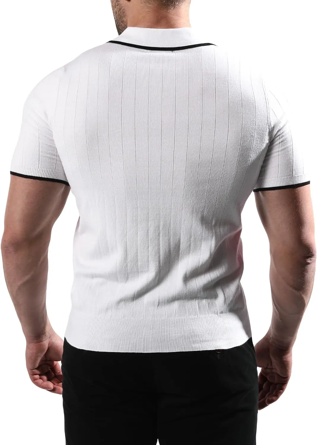 VATPAVE Mens Knit Polo Shirts Casual Short Sleeve Classic Ribbed Golf Shirt