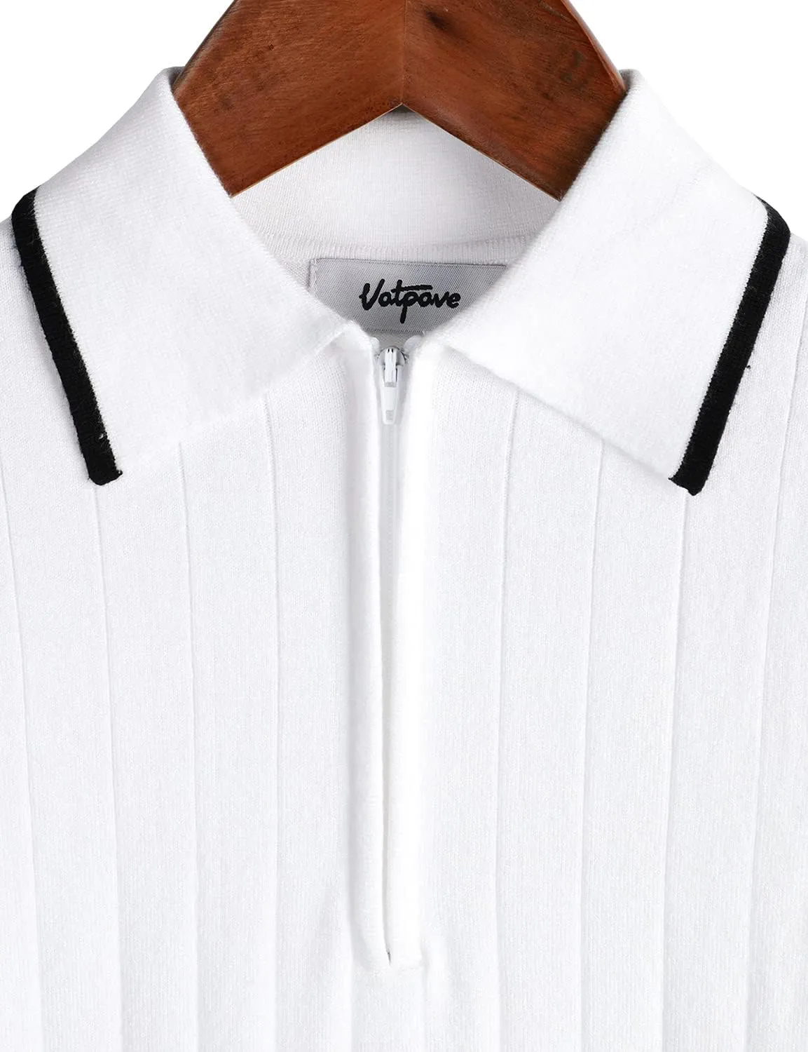 VATPAVE Mens Knit Polo Shirts Casual Short Sleeve Classic Ribbed Golf Shirt