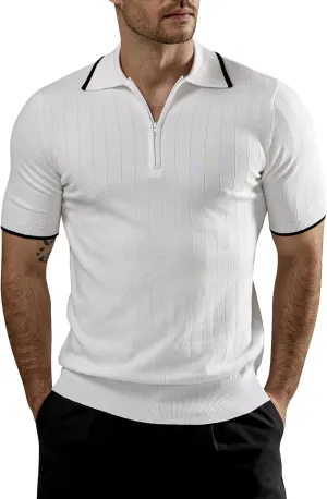 VATPAVE Mens Knit Polo Shirts Casual Short Sleeve Classic Ribbed Golf Shirt