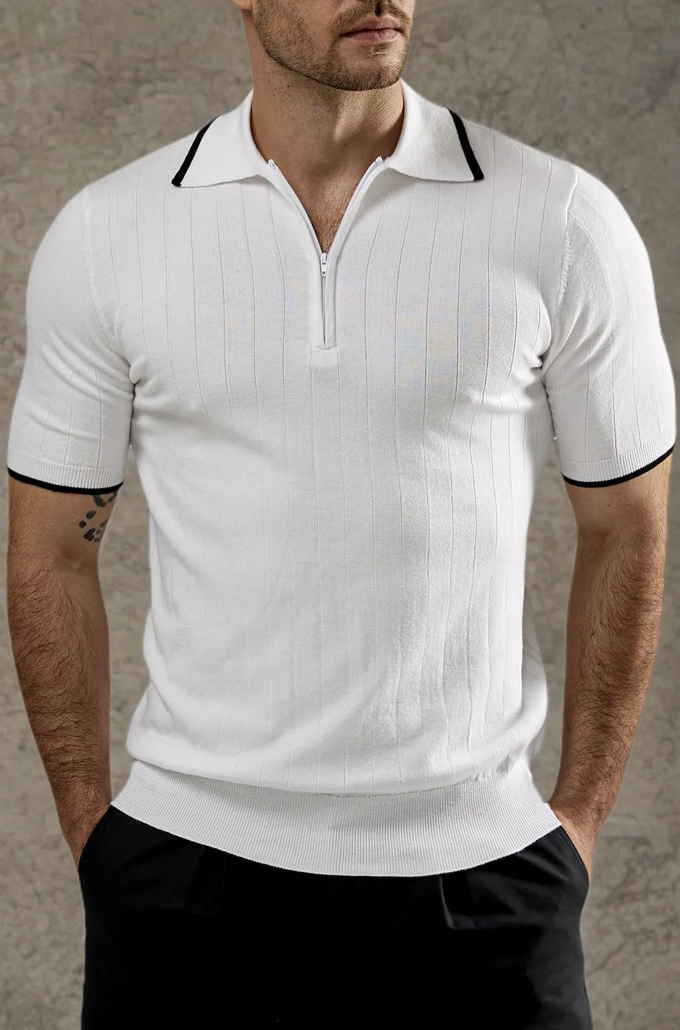 VATPAVE Mens Knit Polo Shirts Casual Short Sleeve Classic Ribbed Golf Shirt