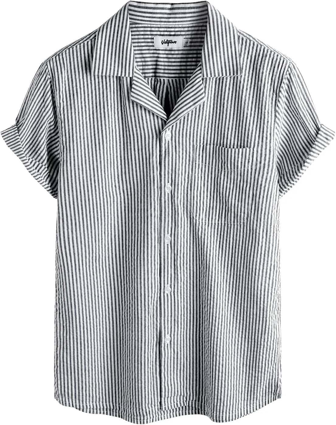 VATPAVE Mens Striped Summer Shirt Casual Button Down Short Sleeve Beach Shirts Cotton Linen Shirts for Men