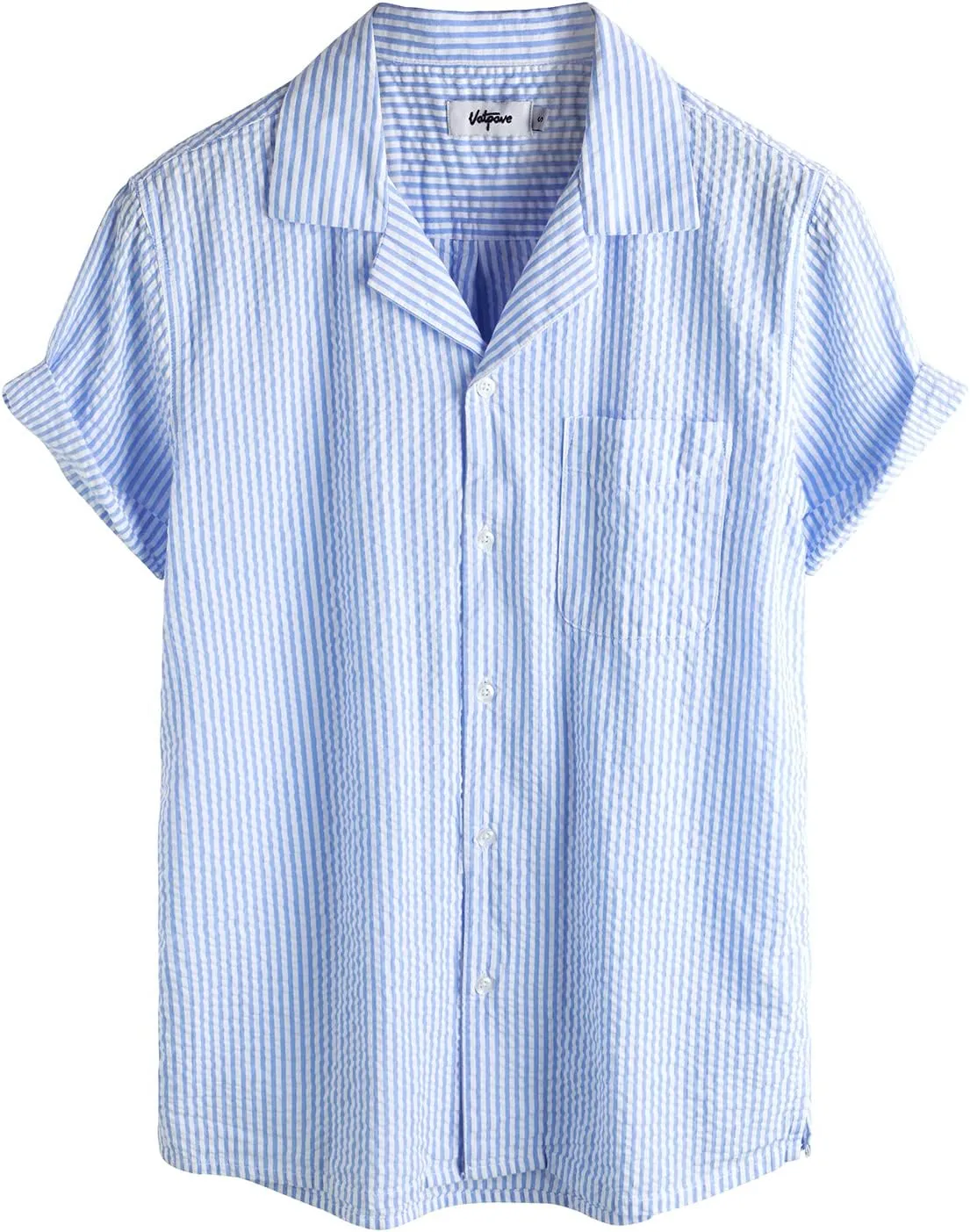 VATPAVE Mens Striped Summer Shirt Casual Button Down Short Sleeve Beach Shirts Cotton Linen Shirts for Men