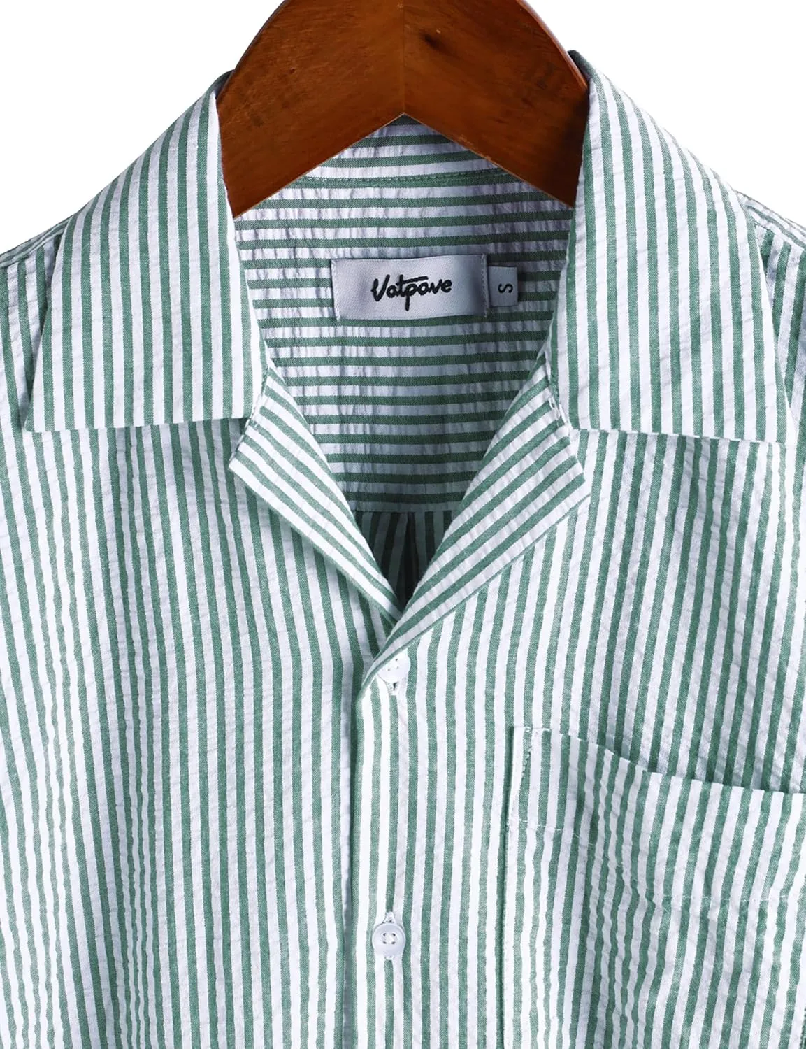 VATPAVE Mens Striped Summer Shirt Casual Button Down Short Sleeve Beach Shirts Cotton Linen Shirts for Men
