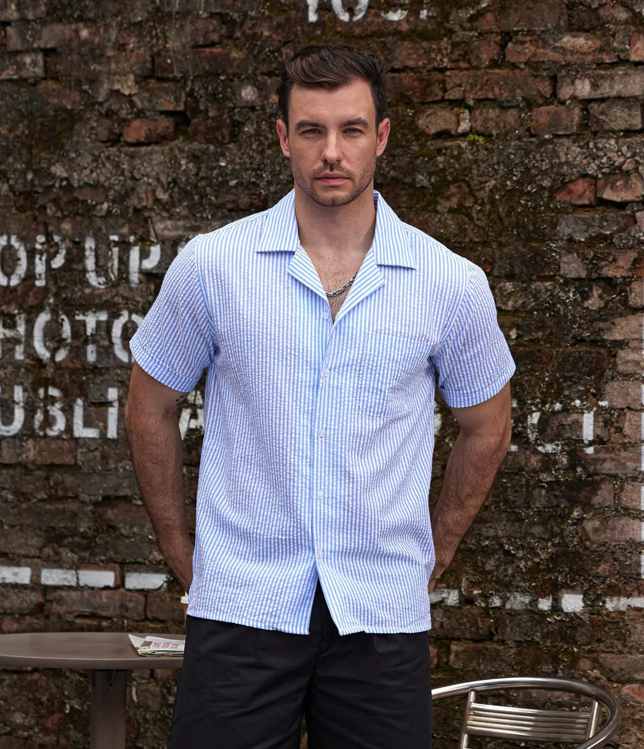 VATPAVE Mens Striped Summer Shirt Casual Button Down Short Sleeve Beach Shirts Cotton Linen Shirts for Men
