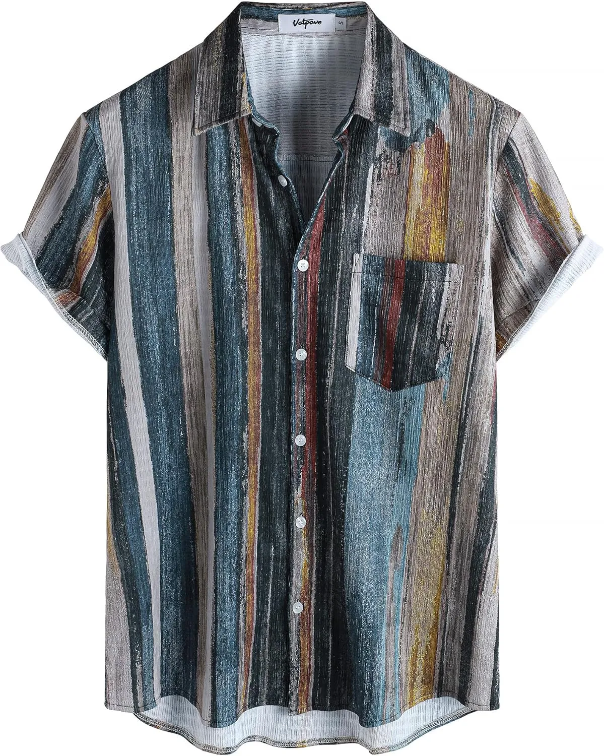 VATPAVE Mens Summer Striped Shirts Button Down Short Sleeve Vintage Beach Hawaiian Shirts with Pocket