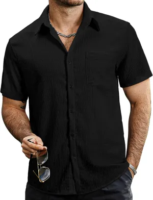 VATPAVE Mens Summer Striped Shirts Button Down Short Sleeve Vintage Beach Hawaiian Shirts with Pocket
