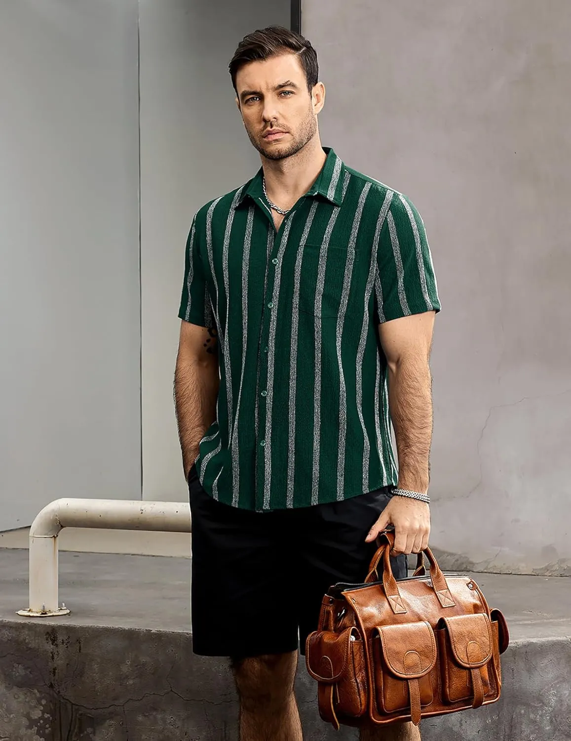 VATPAVE Mens Summer Striped Shirts Button Down Short Sleeve Vintage Beach Hawaiian Shirts with Pocket