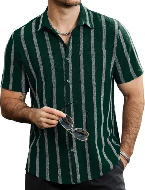 VATPAVE Mens Summer Striped Shirts Button Down Short Sleeve Vintage Beach Hawaiian Shirts with Pocket
