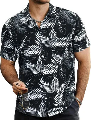 VATPAVE Mens Summer Striped Shirts Button Down Short Sleeve Vintage Beach Hawaiian Shirts with Pocket
