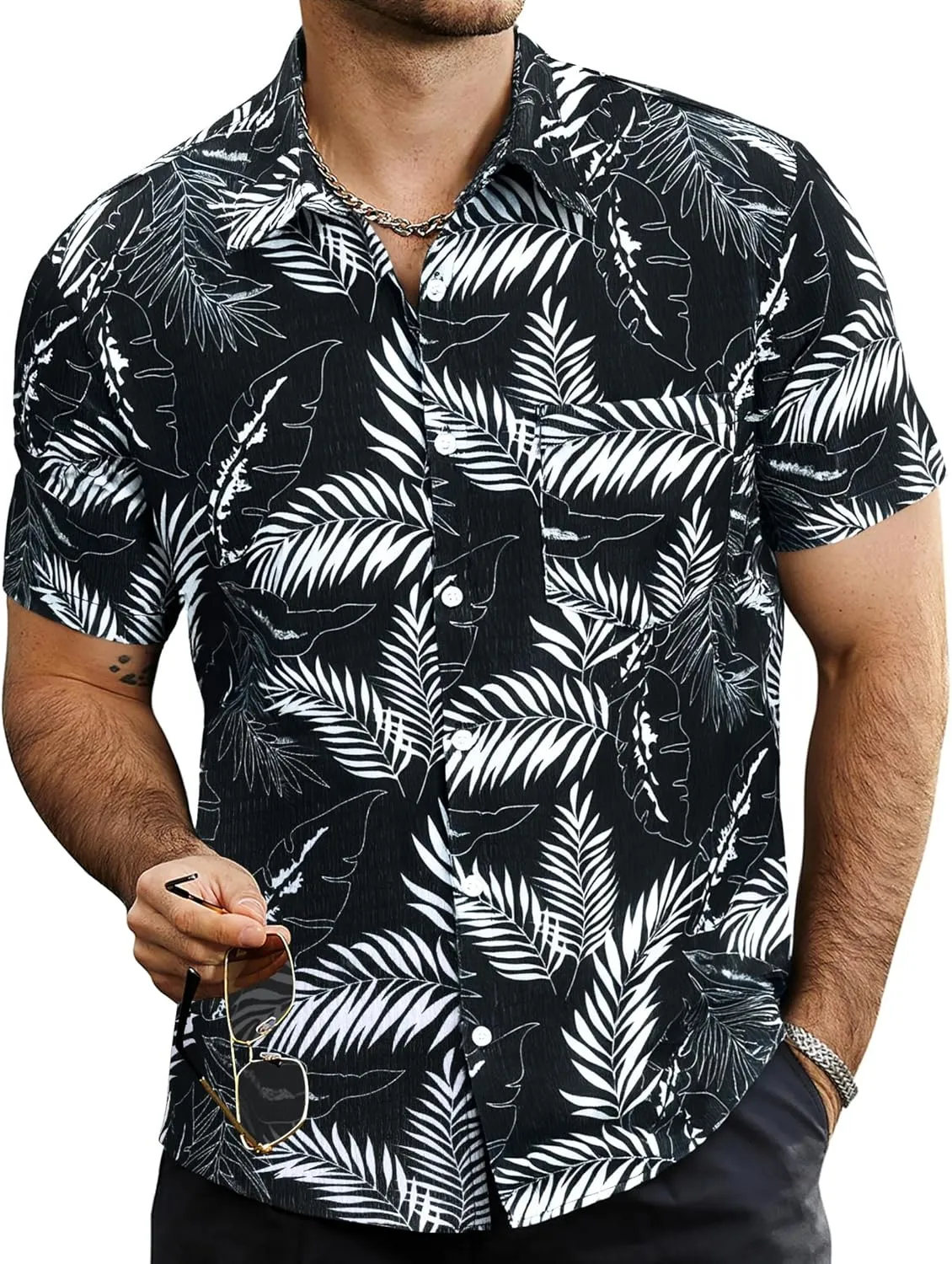 VATPAVE Mens Summer Striped Shirts Button Down Short Sleeve Vintage Beach Hawaiian Shirts with Pocket