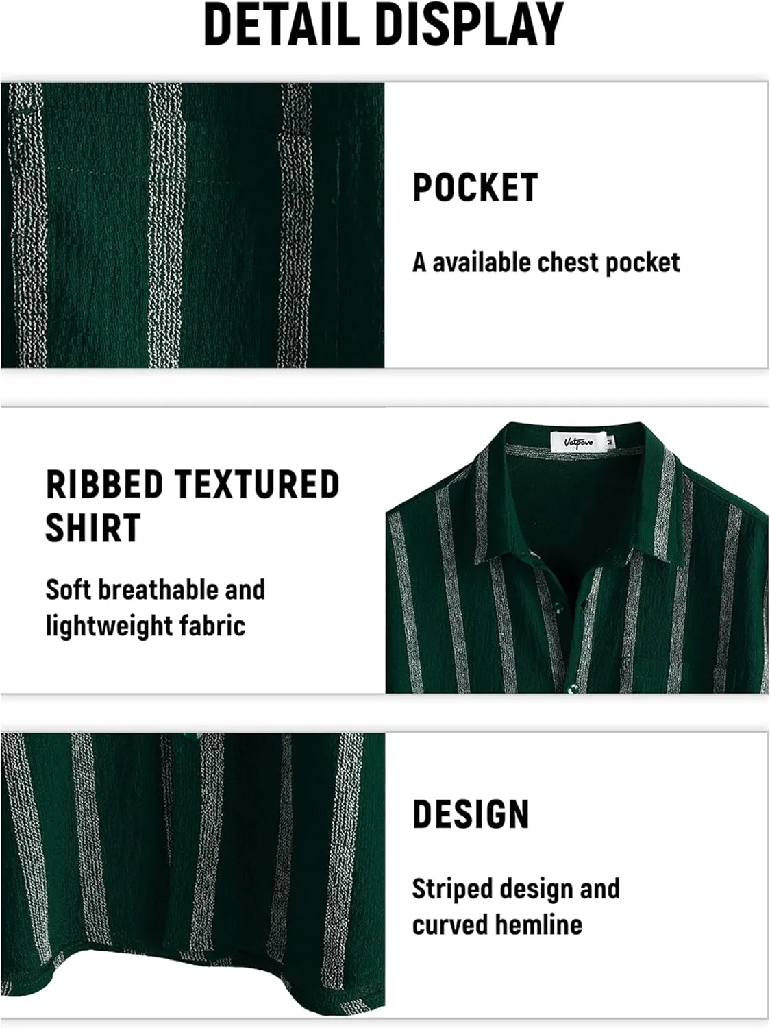 VATPAVE Mens Summer Striped Shirts Button Down Short Sleeve Vintage Beach Hawaiian Shirts with Pocket