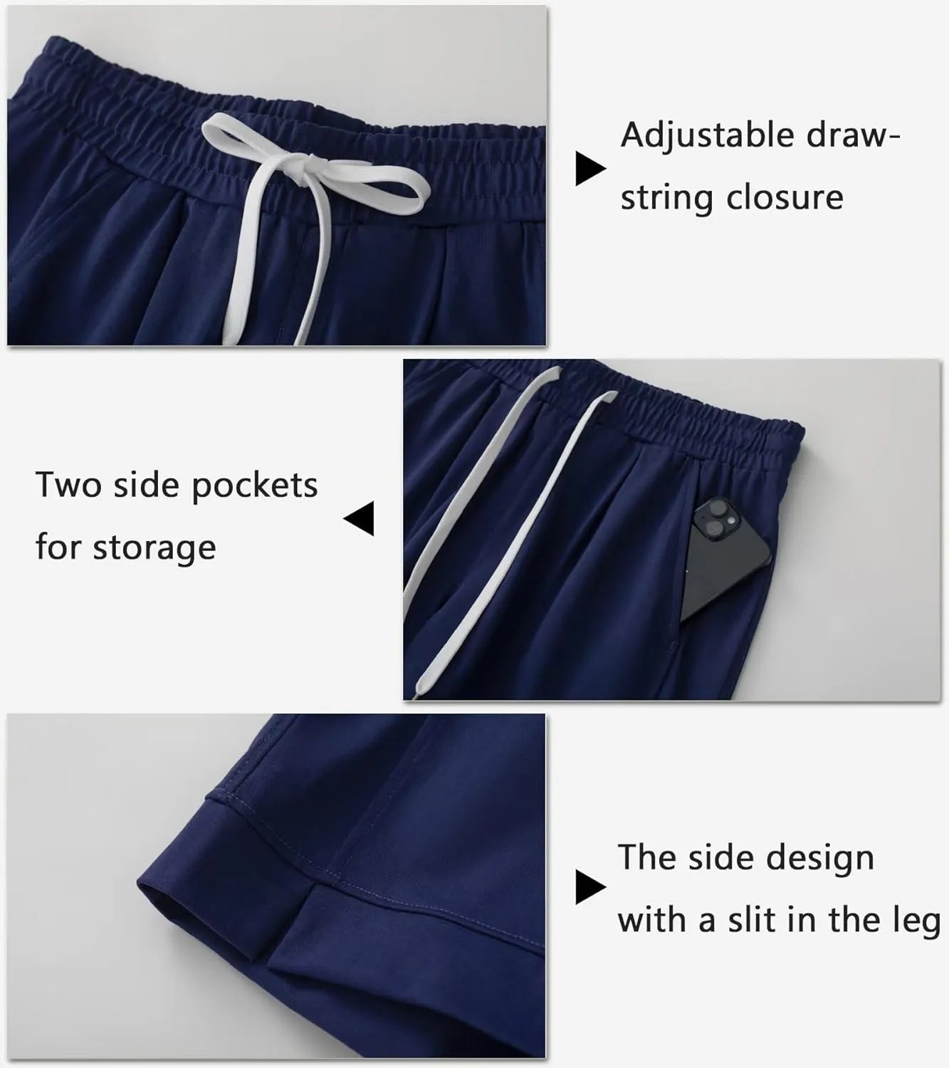 Vcansion Women's Elastic Waist Knee Length Casual Cotton Bermuda Shorts with Drawstring
