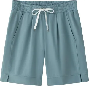 Vcansion Women's Elastic Waist Knee Length Casual Cotton Bermuda Shorts with Drawstring