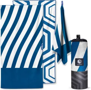 VENTURE 4TH Microfiber Beach Towel: Quick-Dry, Compact, Sand-Free, Absorbent, Sandproof and Lightweight - Perfect for Camping, Beach, and Roadtrips (Dark Blue Stripes Design | 35x78 inches)