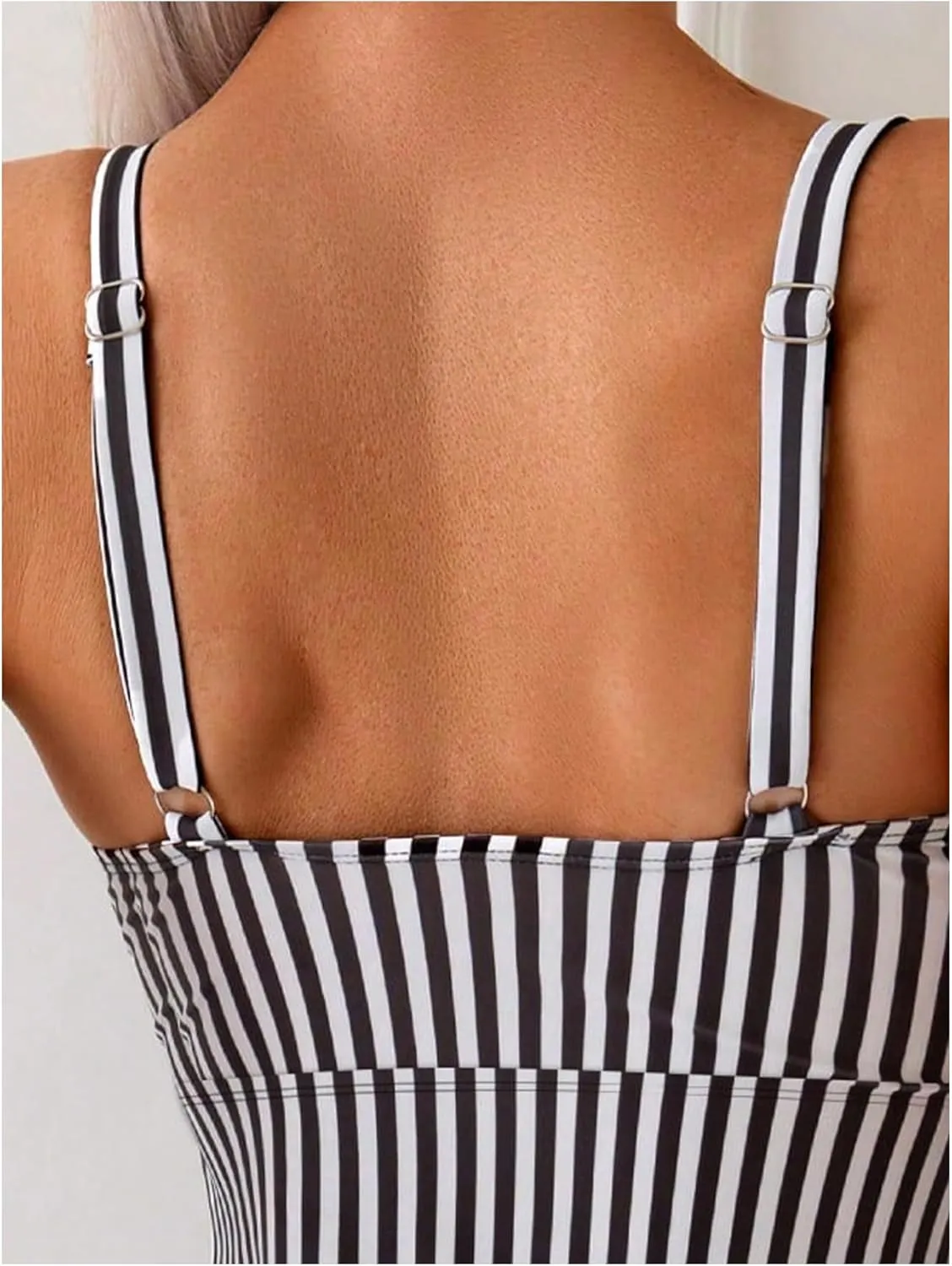 Verdusa Women's 2 Piece Striped Tankini Swimsuits Twist V Neck Camisole Tops with Bottom Bathing Suits