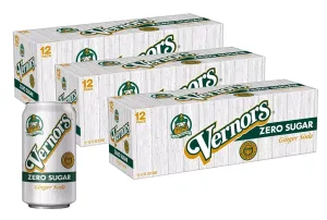 Vernors Classic Original Zero Sugar Ginger Ale Soda Soft Drink - 3 Cases (36 Cans)