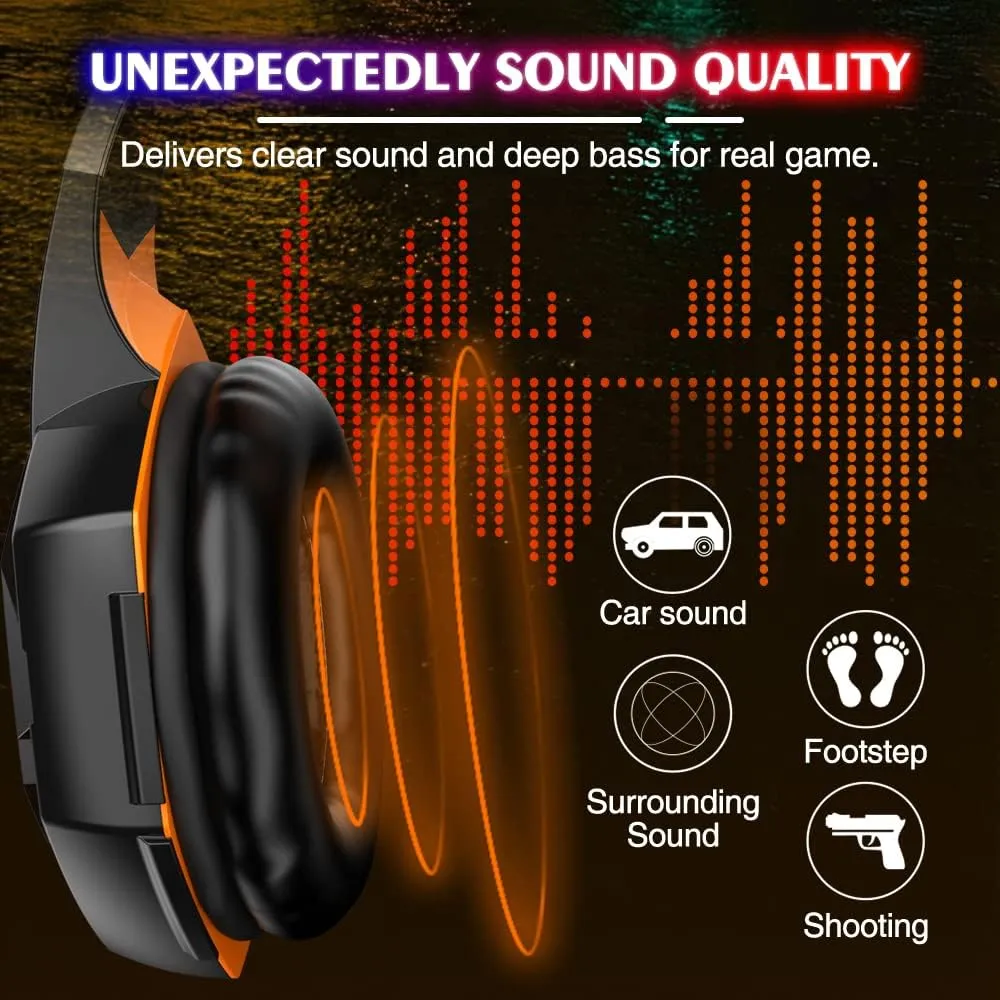VersionTECH. G2000 Gaming Headset, Bass Surround Gaming Headphones with Noise Cancelling Mic, LED Lights, Soft Memory Earmuffs for PS5/ PS4/ Xbox One Controller/Laptop/PC/Mac/Nintendo NES Games-Yellow