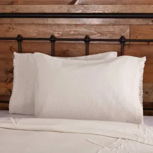 VHC Brands Burlap Pillow Covers - Farmhouse Shams Set w/Soft Cotton Ruffled Fringe - Antique Off -White Pillow Case Set of 2, Standard