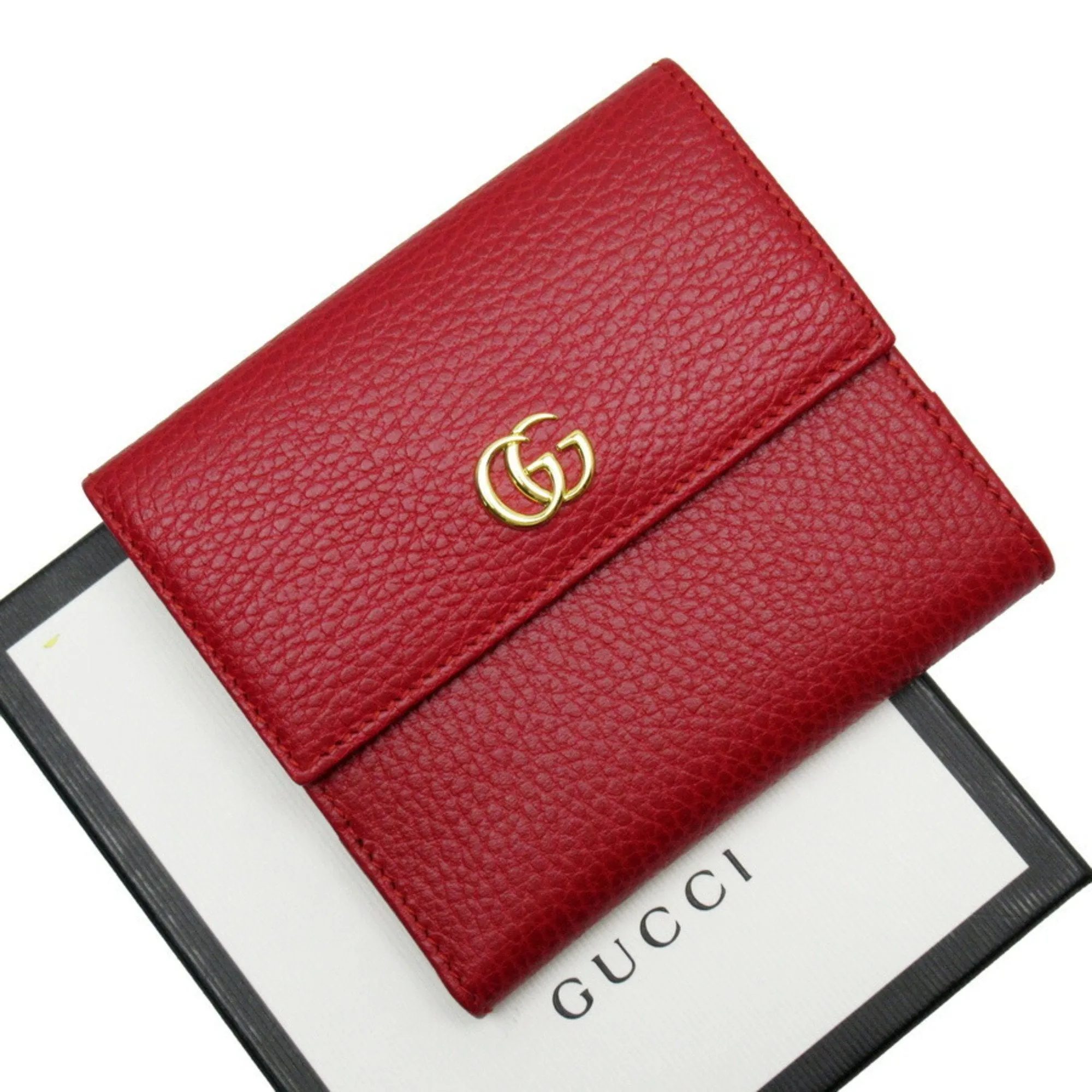 Vibrant double G gold bi-fold leather red Gucci wallet Summer special 456122