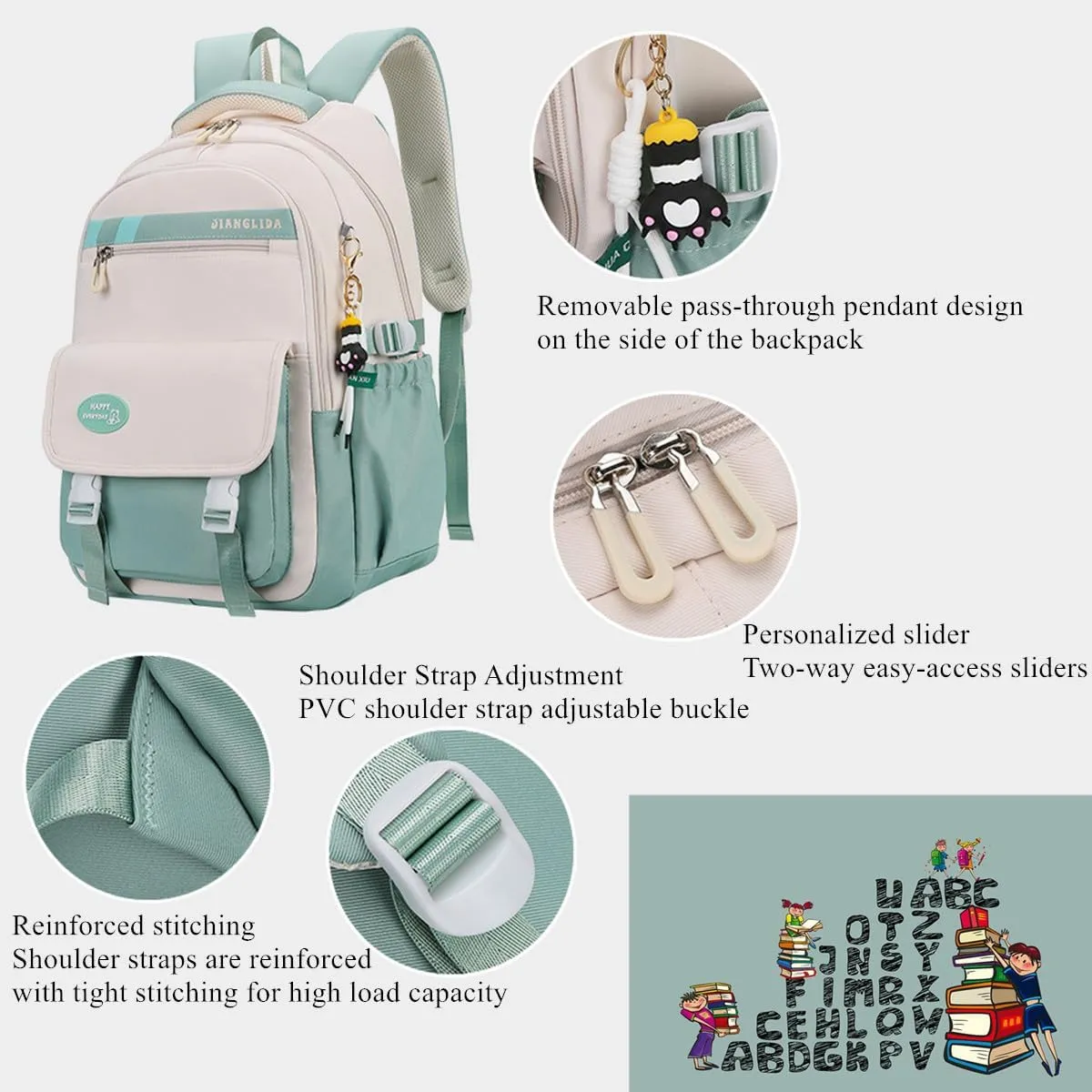 VIDOSCLA Kids Girls Backpack for School 3Pcs Students Bookbag Set Teen Boys Backpack with Lunch Box