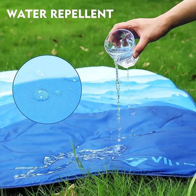 VILLEY Picnic Blanket, 3-Layer Camping Blanket 52"x75", Machine Washable, Water Repellent and Sandproof, Packable and Portable for Camping, Travel, Park, Beach and Indoor Use