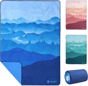VILLEY Picnic Blanket, 3-Layer Camping Blanket 52"x75", Machine Washable, Water Repellent and Sandproof, Packable and Portable for Camping, Travel, Park, Beach and Indoor Use