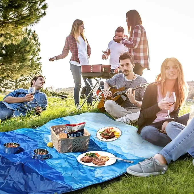 VILLEY Picnic Blanket, 3-Layer Camping Blanket 52"x75", Machine Washable, Water Repellent and Sandproof, Packable and Portable for Camping, Travel, Park, Beach and Indoor Use