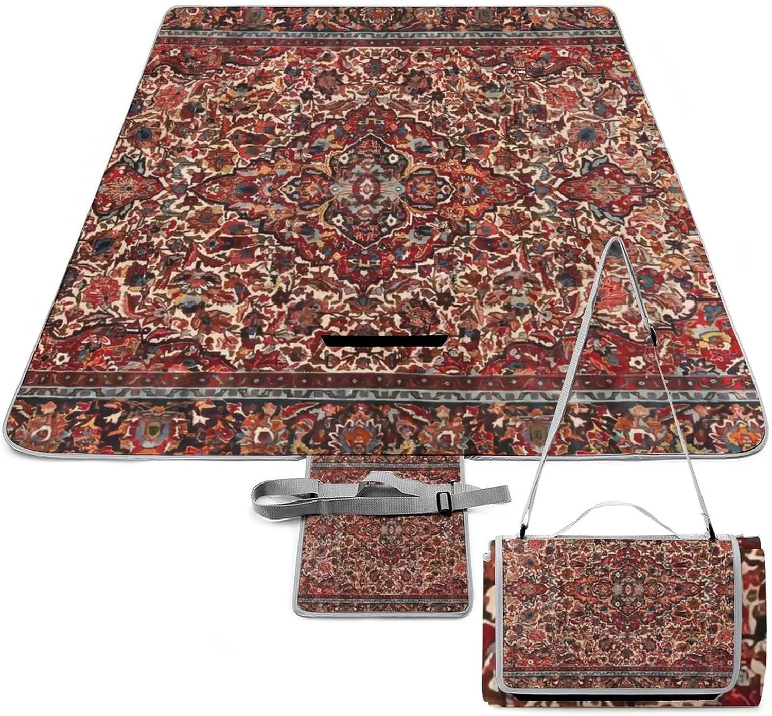 Vintage Ancient Turkish Pattern Waterproof Outdoor Picnic Blanket Sandproof Beach Mat for Camping Hiking Grass Travelling