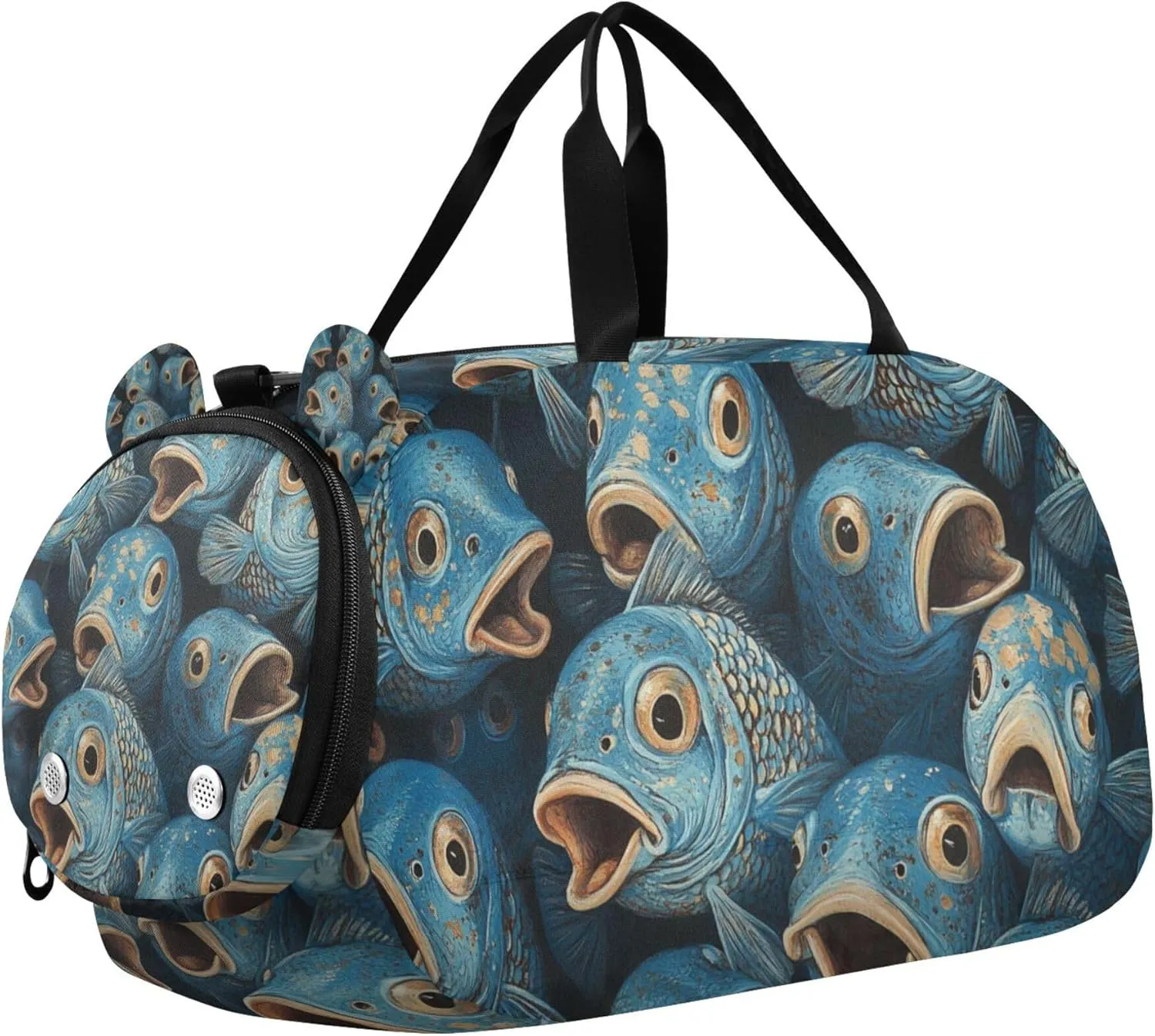 Vintage Fish Duffle Bag for Toddler Boys Girls, Gym Sports Bag with Shoe Compartments, Kids Travel Overnight Weekender Shoulder Bag