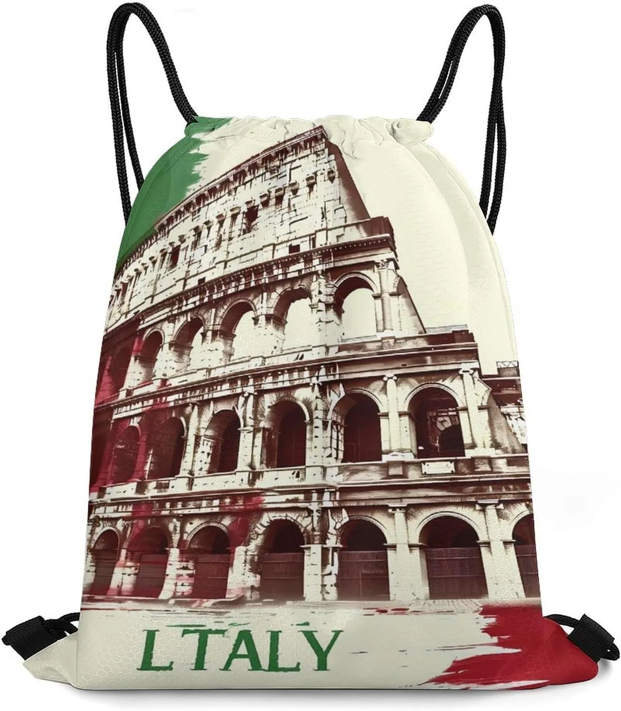 Vintage Roman Colosseums Italian Flag Drawstring Backpack Durable String Bag Sports Sackpack Cinch Bags for Gym Travel