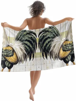 Vintage Rooster Microfiber Sandproof Beach Towel for Pool Swimming, Retro Farmhouse Animals Wooden Quick Dry Absorbent Soft Towels for Bath Camping Travel, Lightweight Breathable 30"x60"