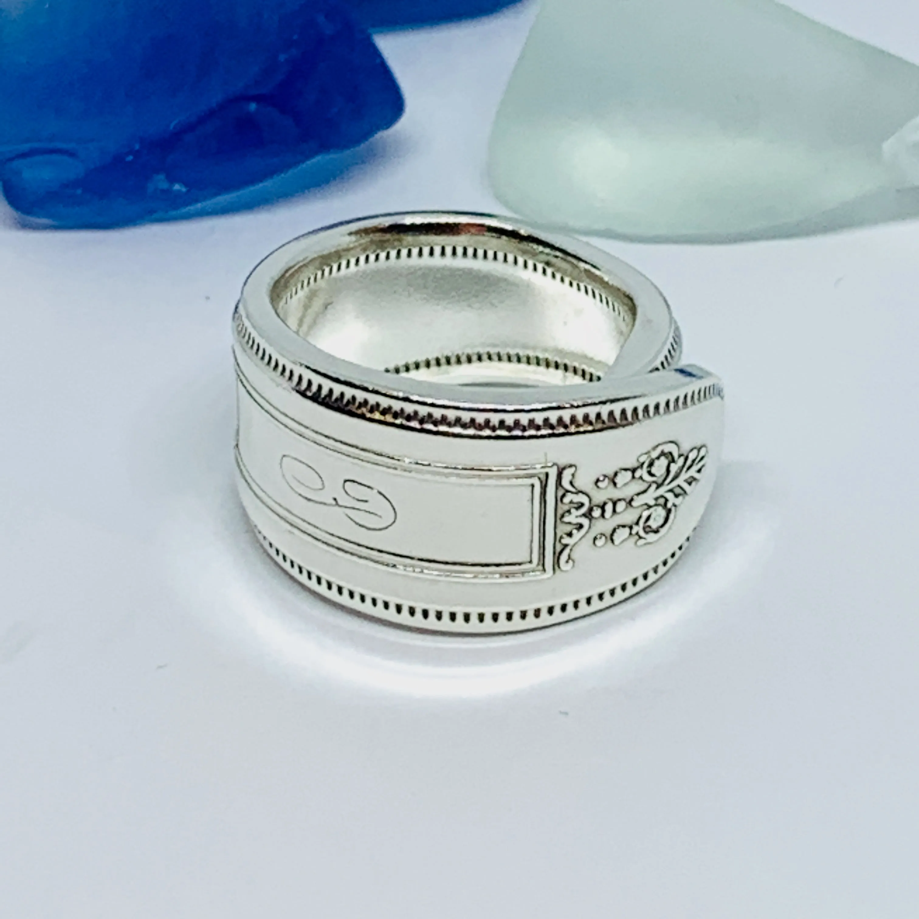 Vintage Spoon Ring with Stamped/Engraved Monogram (P)