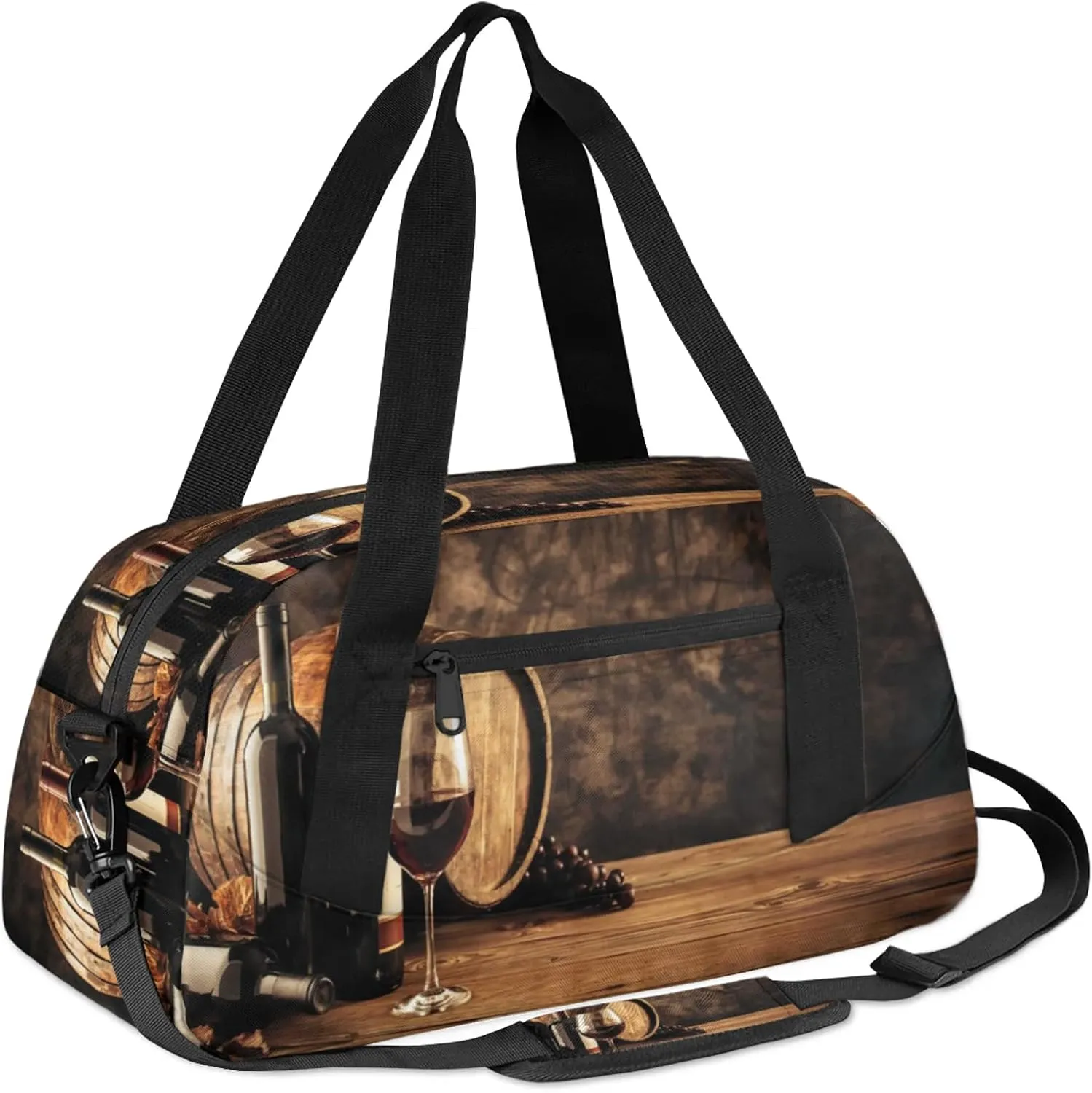 Vintage Wine And Ripe Grapes Kids Duffel Bag Lightweight Waterproof Sports Gym Bag with Front Zipper Pocket Foldable Weekender Overnight Bag for School Practice Gymnastic Ballet
