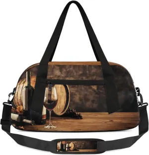 Vintage Wine And Ripe Grapes Kids Duffel Bag Lightweight Waterproof Sports Gym Bag with Front Zipper Pocket Foldable Weekender Overnight Bag for School Practice Gymnastic Ballet