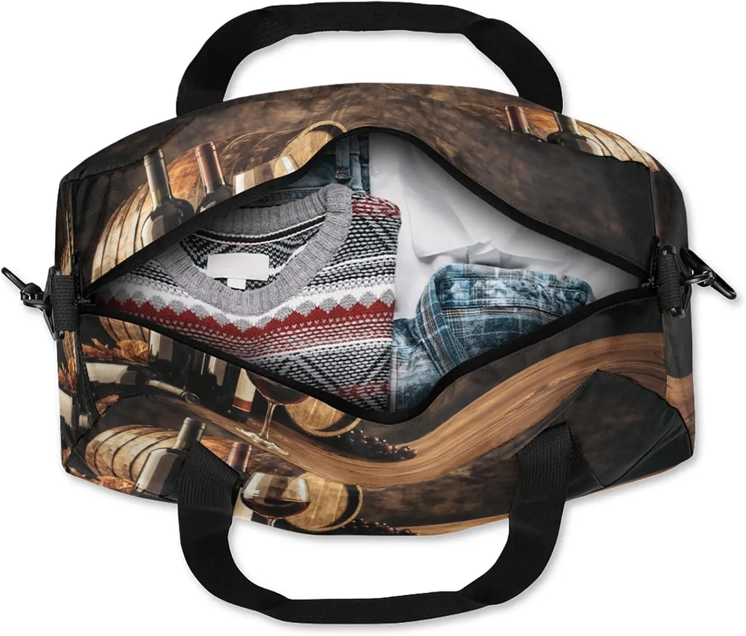 Vintage Wine And Ripe Grapes Kids Duffel Bag Lightweight Waterproof Sports Gym Bag with Front Zipper Pocket Foldable Weekender Overnight Bag for School Practice Gymnastic Ballet